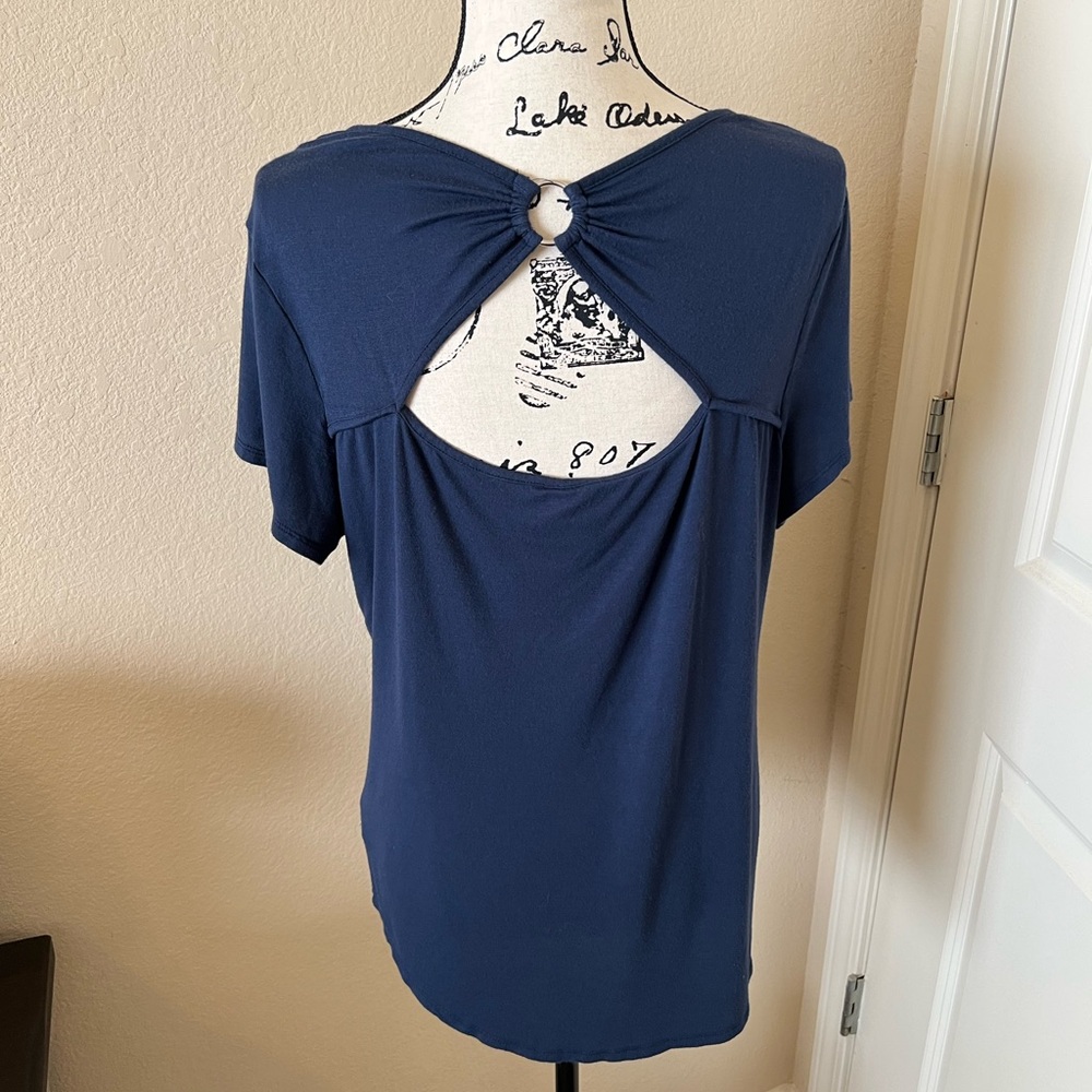 No Boundaries Short Sleeve Blue Women's Top w/Back Cutout, 3XL